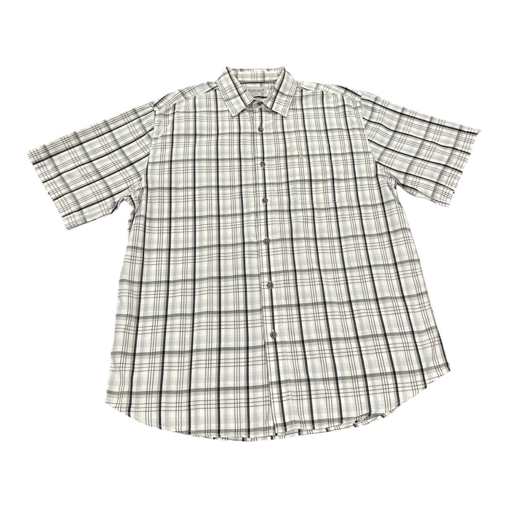 Carhartt Button Down Shirt Mens XL White Grey Plaid Short Sleeve Work